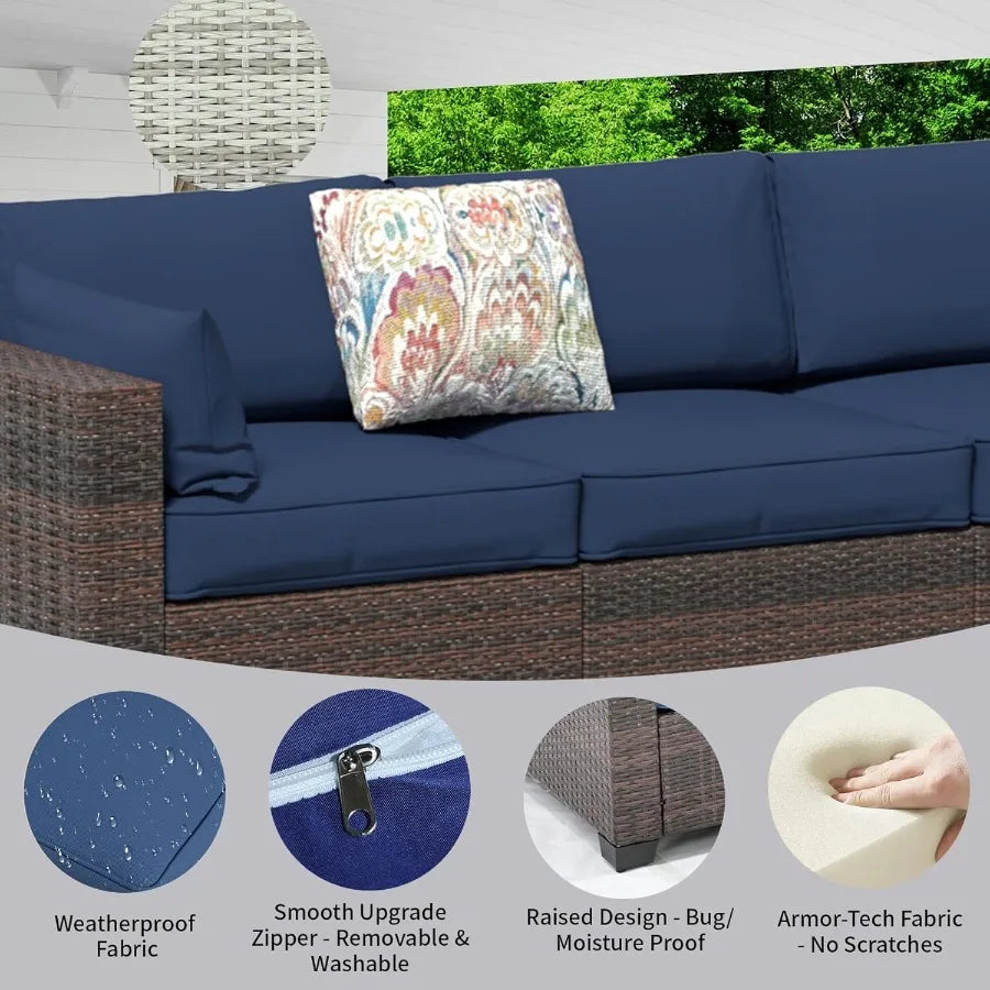 Outdoor Patio Furniture Set 3Seat Patio Sofa AllWeather PE Rattan Sectiol Conversation Set Waterproof Couch w Thick Cushions De