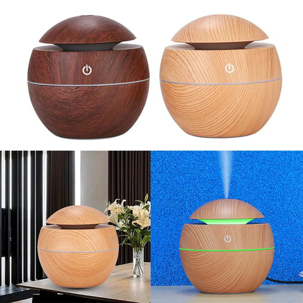 130ML USB Air Humidifier Wood Grain Design for Home Work Yoga Bedroom Kid Baby