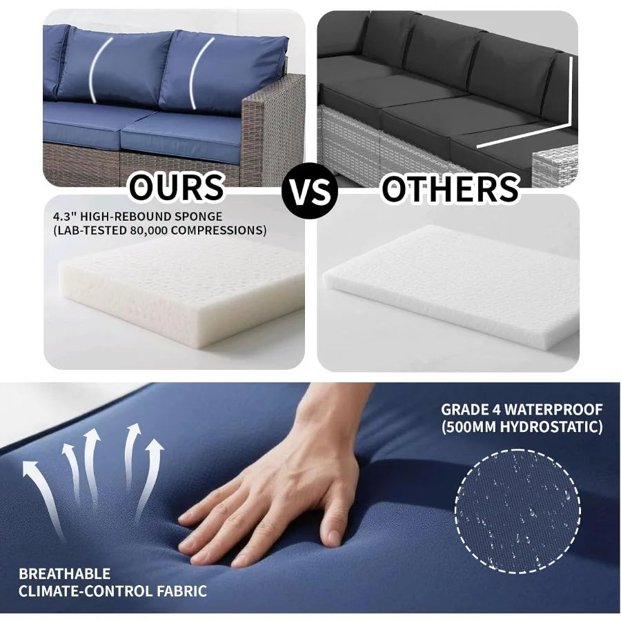 Outdoor Patio Furniture Set 3Seat Patio Sofa AllWeather PE Rattan Sectiol Conversation Set Waterproof Couch w Thick Cushions De