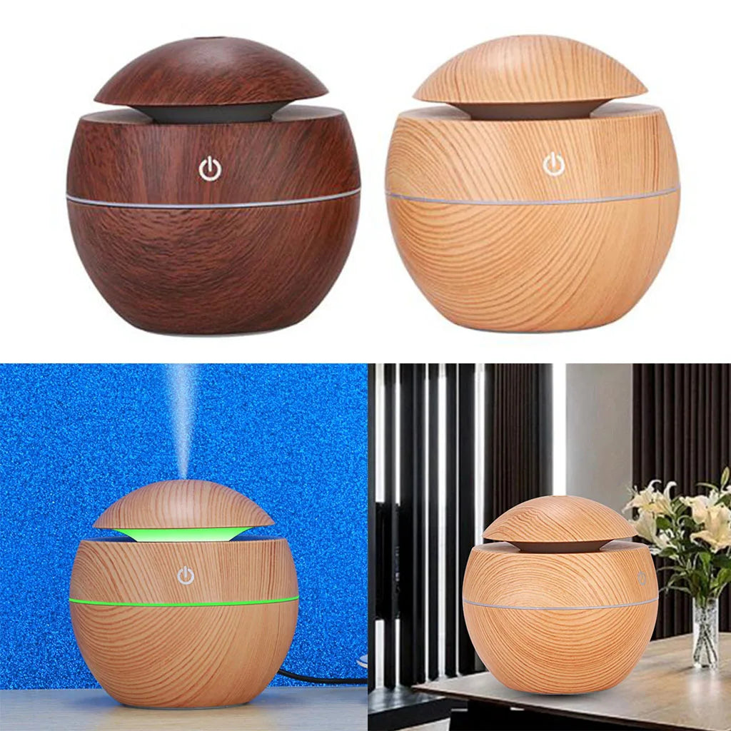 130ML USB Air Humidifier Wood Grain Design for Home Work Yoga Bedroom Kid Baby