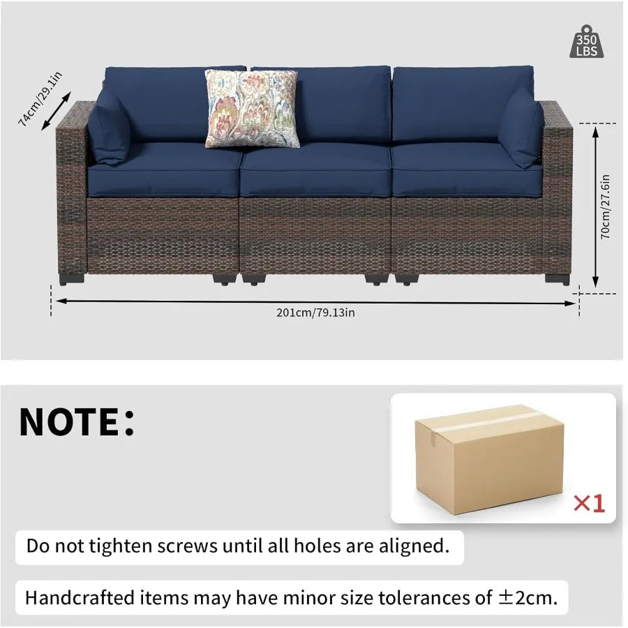 Outdoor Patio Furniture Set 3Seat Patio Sofa AllWeather PE Rattan Sectiol Conversation Set Waterproof Couch w Thick Cushions De