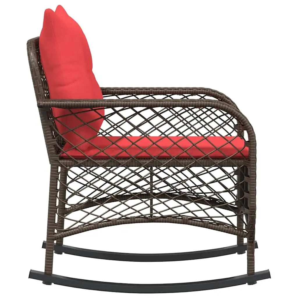 Brown PE Rattan Patio Rocking Chair with Powder Coated Steel Frame and Comfortable Polyester Cushion for Outdoor Relaxation