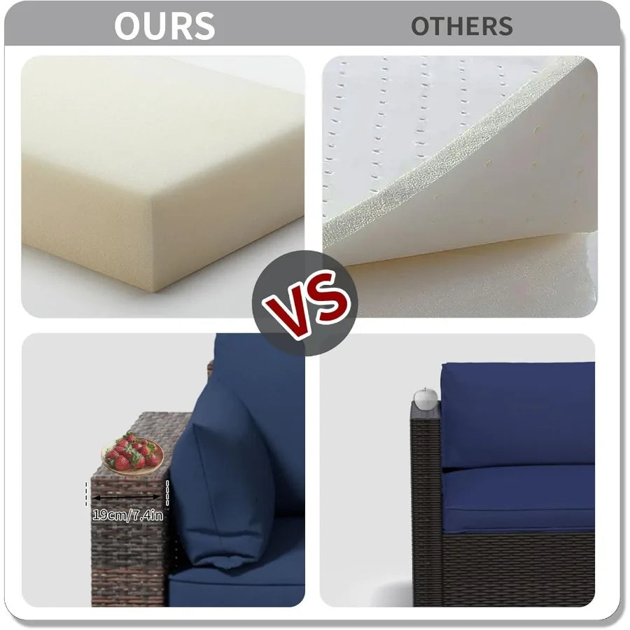 Outdoor Patio Furniture Set 3Seat Patio Sofa AllWeather PE Rattan Sectiol Conversation Set Waterproof Couch w Thick Cushions De