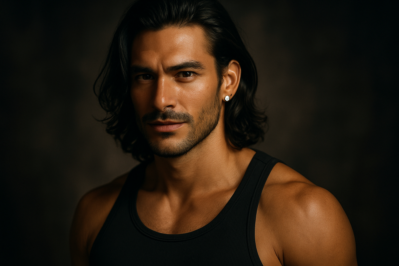 longer hair sexy look in a tank top not a suit