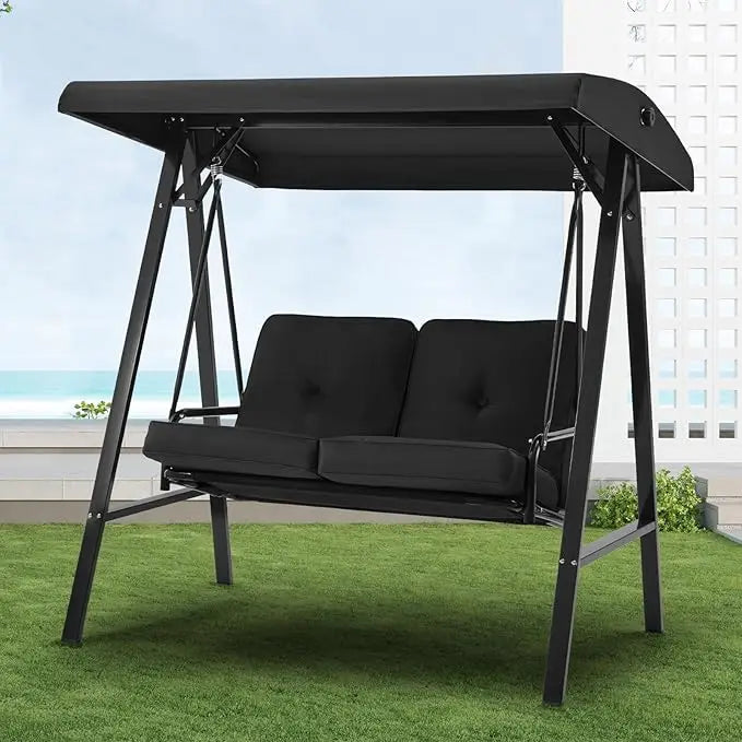 U-MAX 2 Seat Outdoor Patio Swing Chair for Adults, Porch Swings with Adjustable Canopy, Outside Swing Bench with Removable Cushi