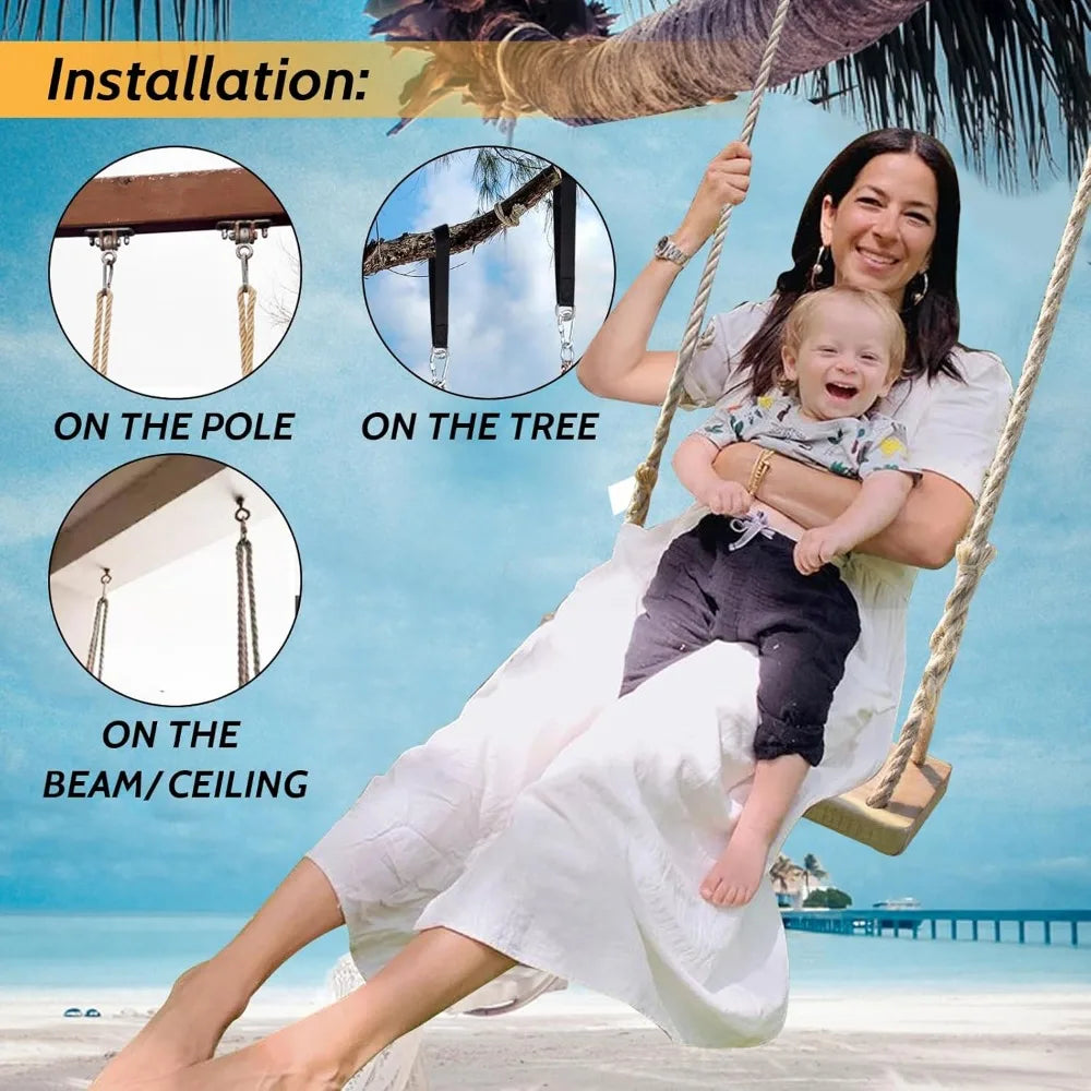 Wooden Swing,Seat 24"x 8"x 1.2,500lbs,Adjustable Hemp Rope & Extension Tree Straps 100 inch,Outdoor Wood Swing,Wood Swings for A