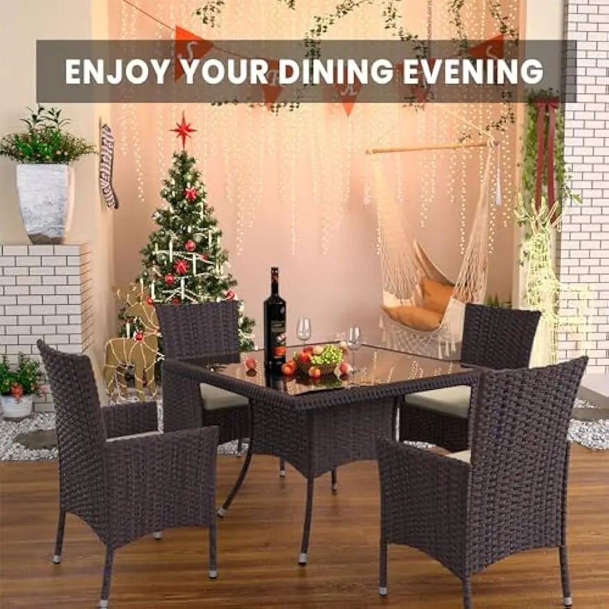 10 Piece Outdoor Dining Set,Rattan Patio Conversation Set of 8 Chairs,Patio Dining Table and Chairs w/Cushions,Sand
