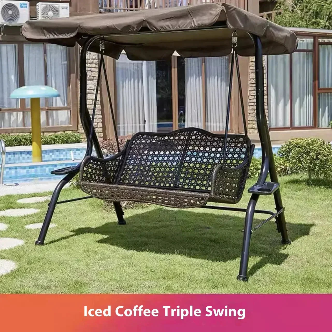 Double Person Courtyard Garden Outdoor Home Swing Hanging Chair Outdoor Villa Wrought Iron Balcony Rocking Chair Hanging Basket