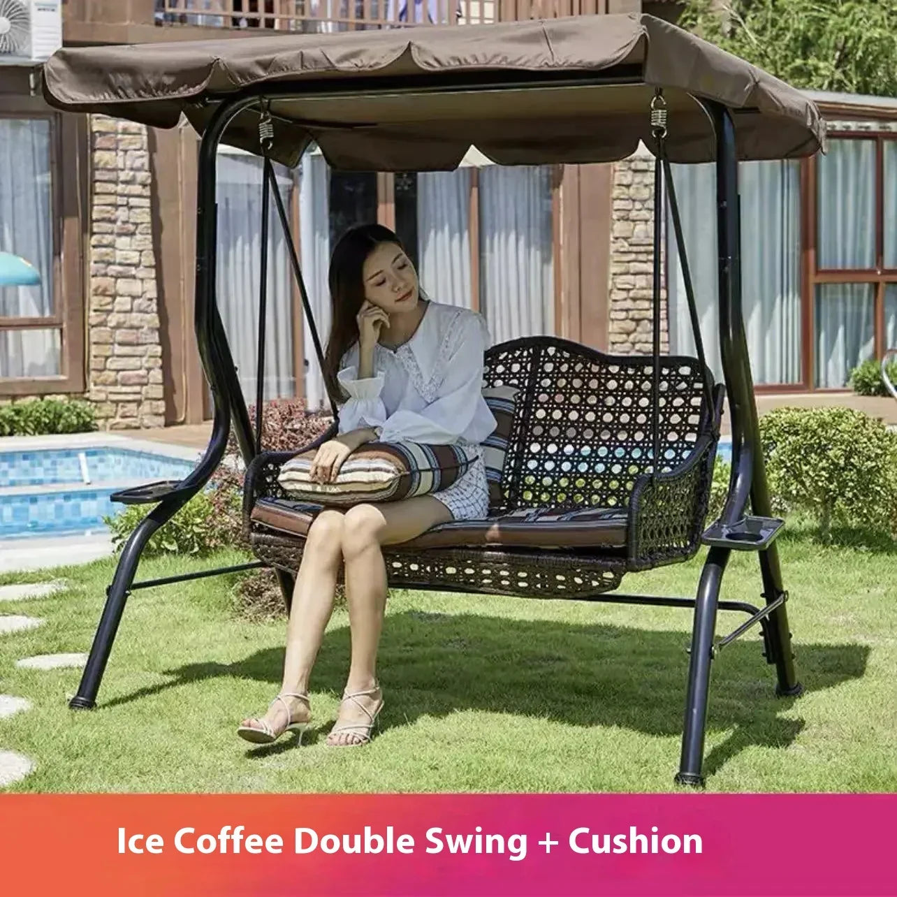 Double Person Courtyard Garden Outdoor Home Swing Hanging Chair Outdoor Villa Wrought Iron Balcony Rocking Chair Hanging Basket