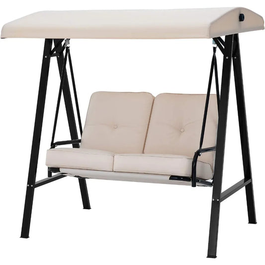 U-MAX 2 Seat Outdoor Patio Swing Chair for Adults, Porch Swings with Adjustable Canopy, Outside Swing Bench with Removable Cushi