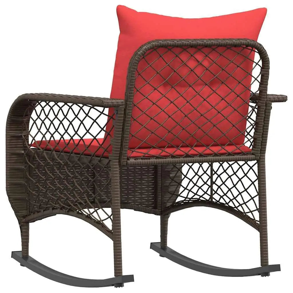 Brown PE Rattan Patio Rocking Chair with Powder Coated Steel Frame and Comfortable Polyester Cushion for Outdoor Relaxation