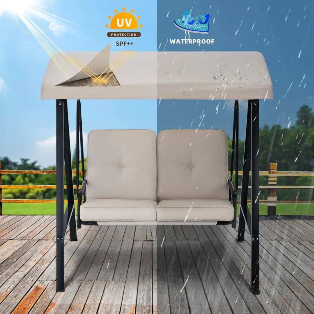 U-MAX 2 Seat Outdoor Patio Swing Chair for Adults, Porch Swings with Adjustable Canopy, Outside Swing Bench with Removable Cushi