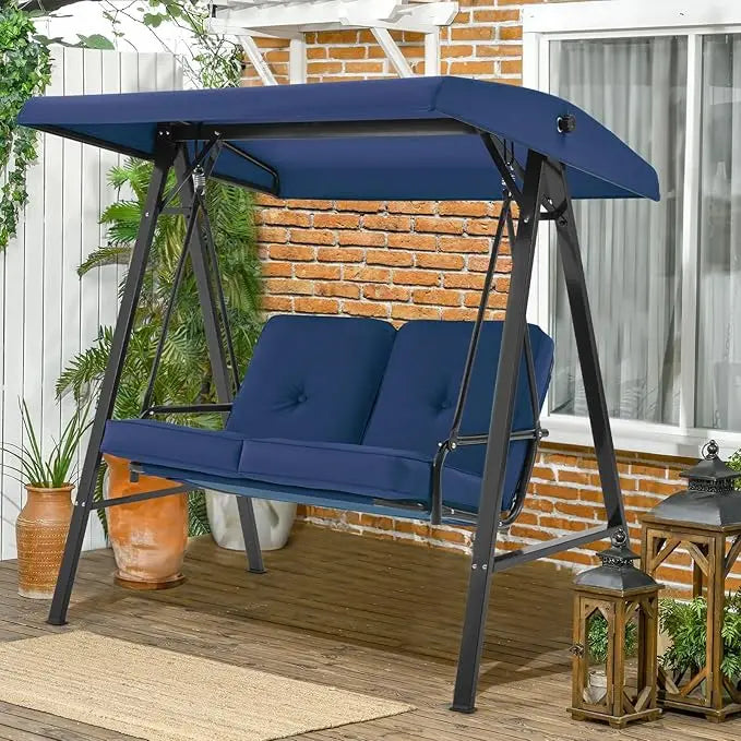 U-MAX 2 Seat Outdoor Patio Swing Chair for Adults, Porch Swings with Adjustable Canopy, Outside Swing Bench with Removable Cushi