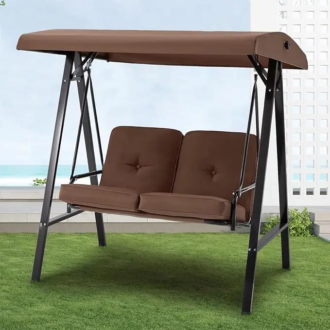 U-MAX 2 Seat Outdoor Patio Swing Chair for Adults, Porch Swings with Adjustable Canopy, Outside Swing Bench with Removable Cushi
