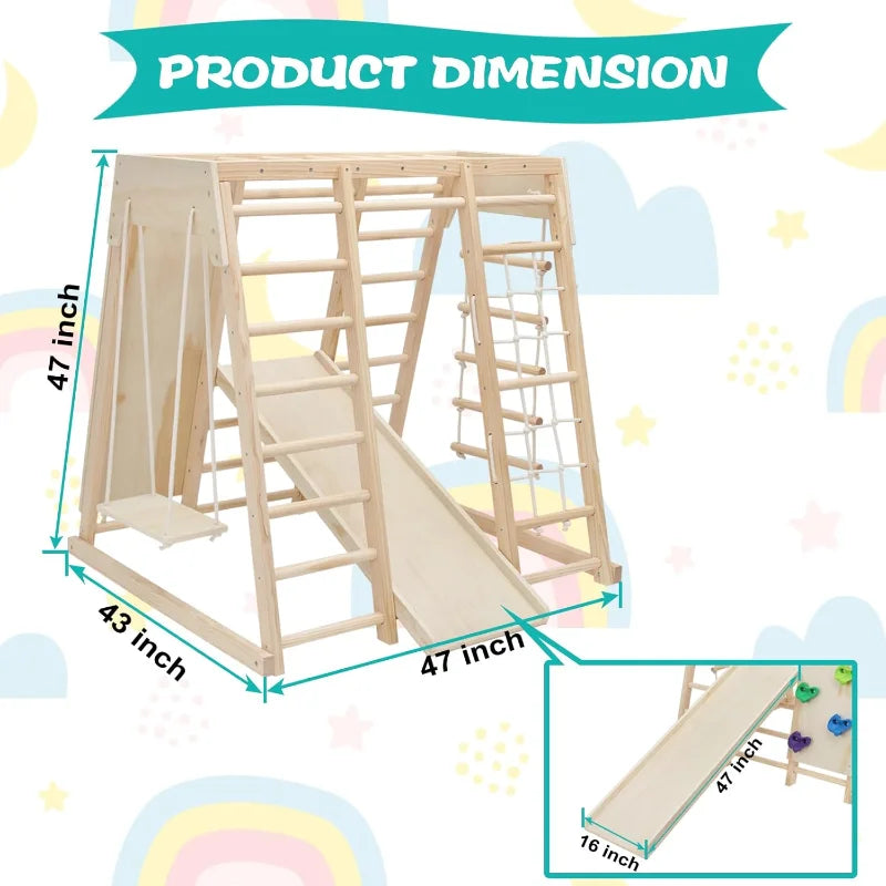 7 in 1 Pikler Indoor Playground Jungle Gym Playset, Wooden Montessori Climber with Slide, Rock Climb Wall, Monkey Bars,