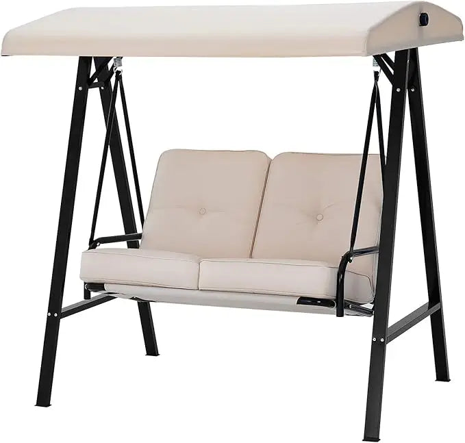 U-MAX 2 Seat Outdoor Patio Swing Chair for Adults, Porch Swings with Adjustable Canopy, Outside Swing Bench with Removable Cushi