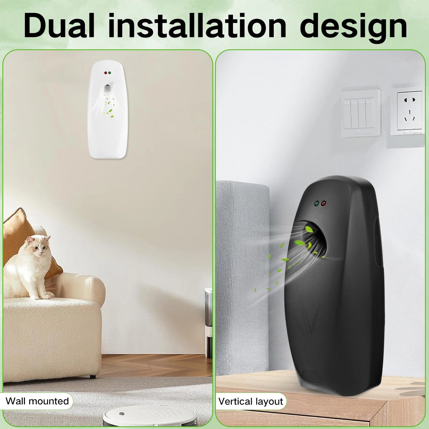 2Pcs Air Fresher Dispenser Wall-Mounted 300ML Liquid Automatic Perfume Spray WIth 3 Adjustable Mode for Home Fragrance Dispenser