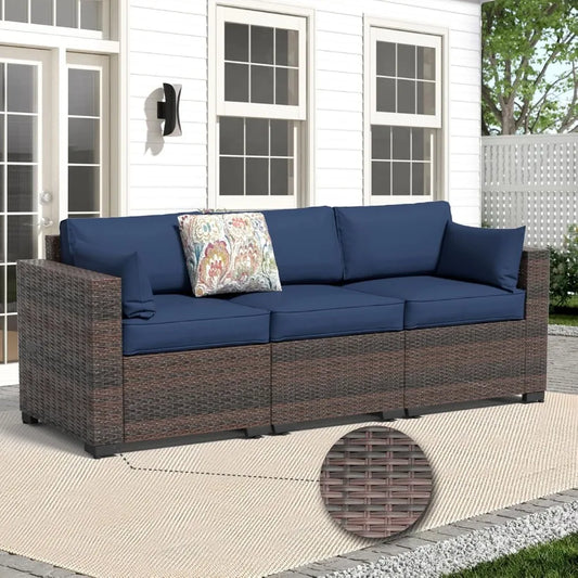 Outdoor Patio Furniture Set 3Seat Patio Sofa AllWeather PE Rattan Sectiol Conversation Set Waterproof Couch w Thick Cushions De