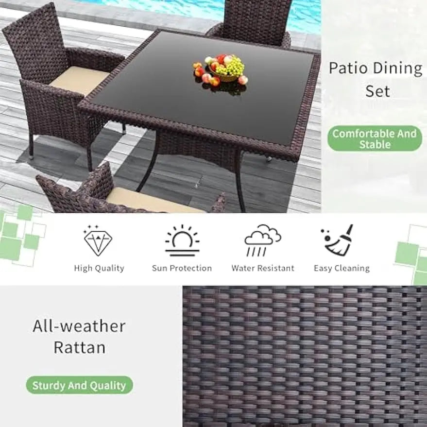 10 Piece Outdoor Dining Set,Rattan Patio Conversation Set of 8 Chairs,Patio Dining Table and Chairs w/Cushions,Sand