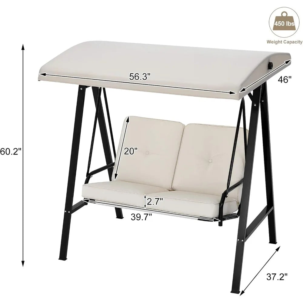 U-MAX 2 Seat Outdoor Patio Swing Chair for Adults, Porch Swings with Adjustable Canopy, Outside Swing Bench with Removable Cushi