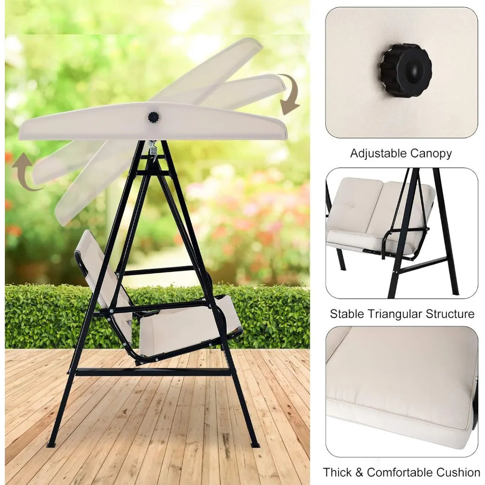 U-MAX 2 Seat Outdoor Patio Swing Chair for Adults, Porch Swings with Adjustable Canopy, Outside Swing Bench with Removable Cushi