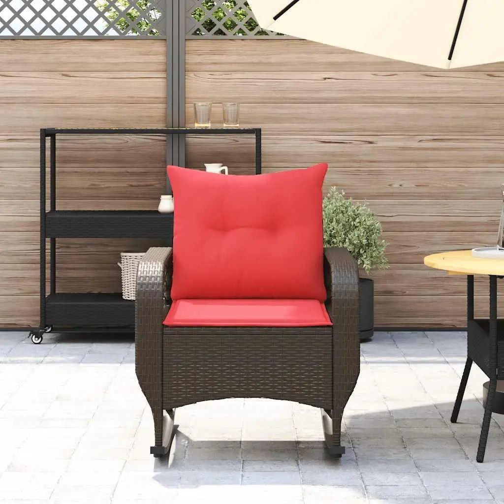 Brown PE Rattan Patio Rocking Chair with Powder Coated Steel Frame and Comfortable Polyester Cushion for Outdoor Relaxation