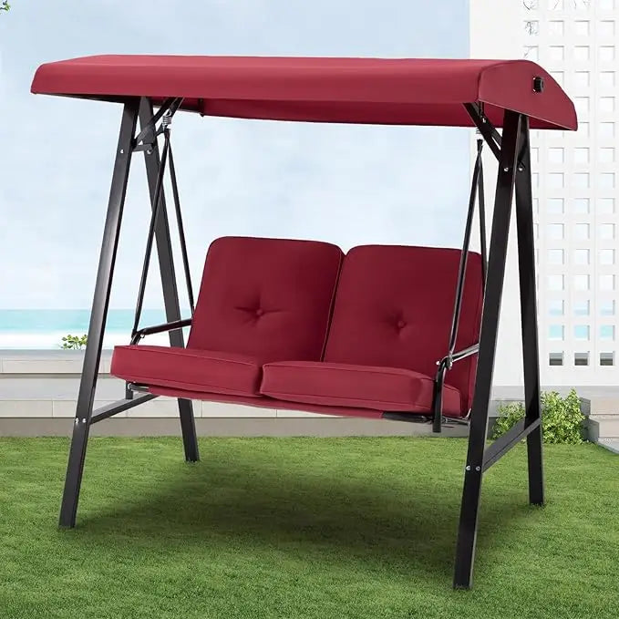U-MAX 2 Seat Outdoor Patio Swing Chair for Adults, Porch Swings with Adjustable Canopy, Outside Swing Bench with Removable Cushi